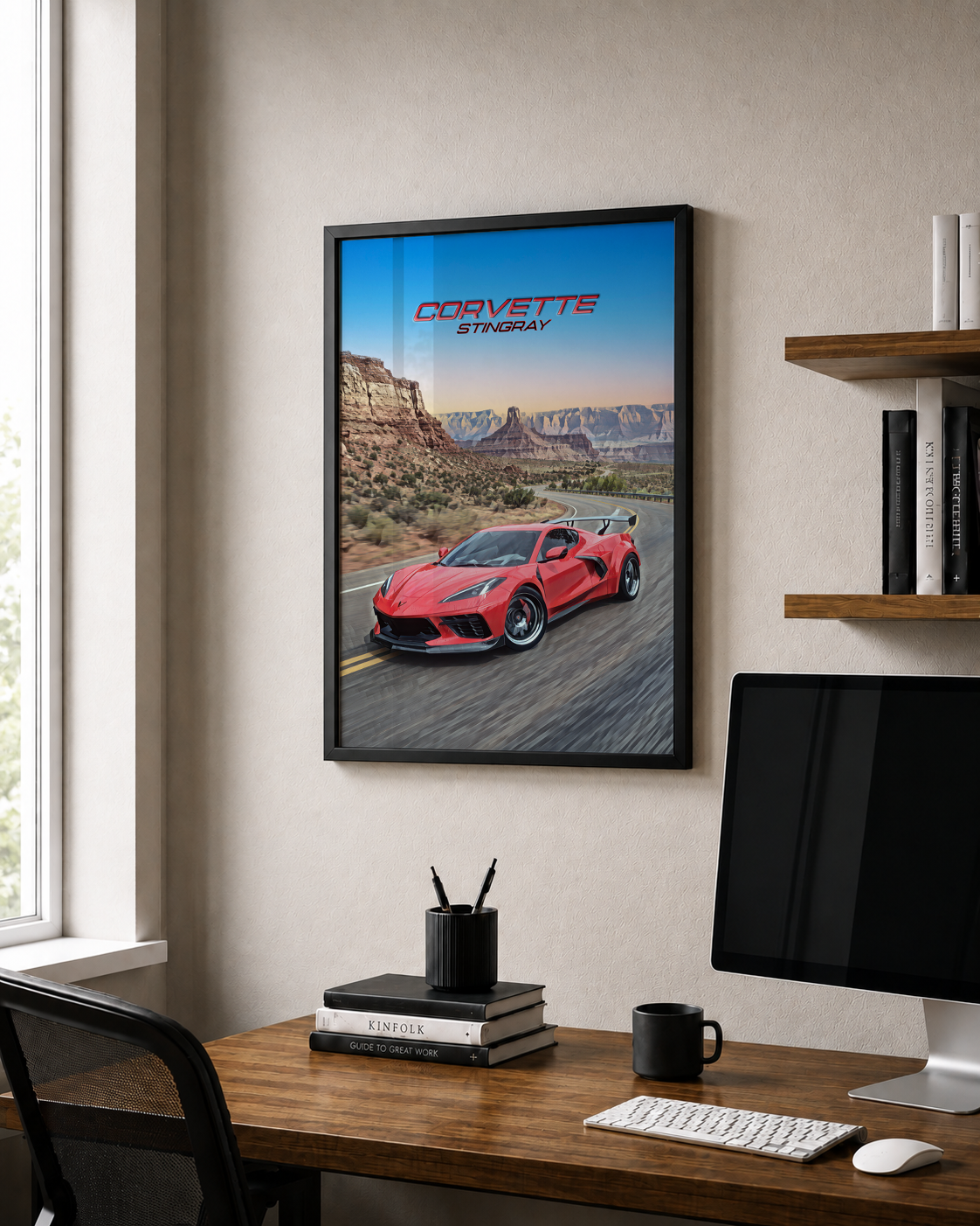 Corvette Stingray Car Art - Framed Poster