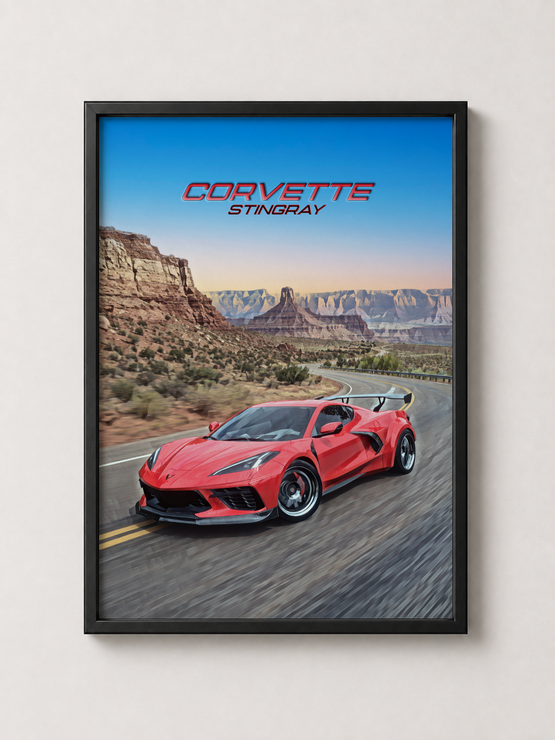 Corvette Stingray Car Art - Framed Poster