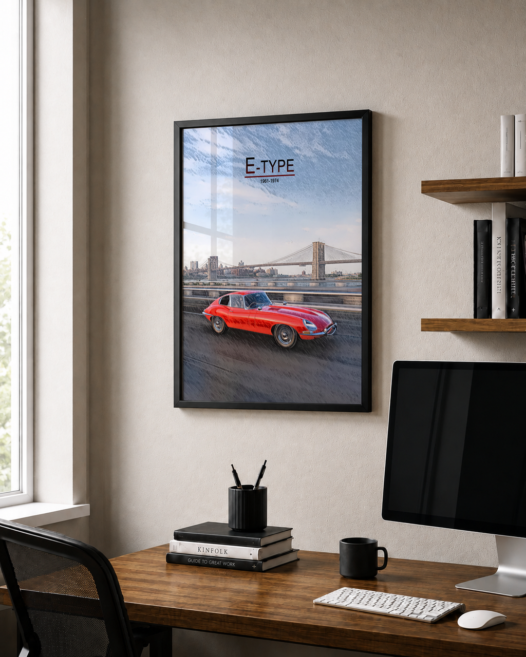 E Type Classic Car Art - Framed Poster